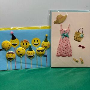 Papyrus Emoji and Floral Dress Cards - Yellow, Blue, Pink